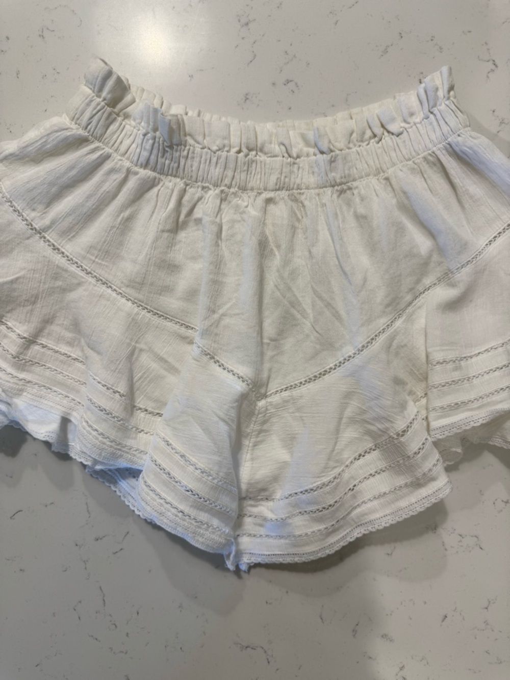 Aerie White Flowy Ruffle Shorts Small Petite Boho Lounge Summer - Picture 4 of 7